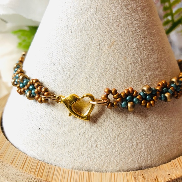 Cinnamon Green Gold Beaded Bracelet Braided Woven Fashion minimalist NEW - Picture 4 of 5